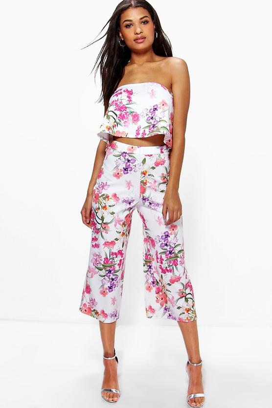Sally Floral Print Bandeau And Culottes Co-Ord
